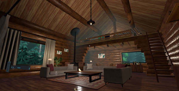 ログハウスの中