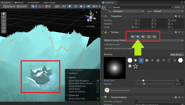 地面の形状を編集している様子